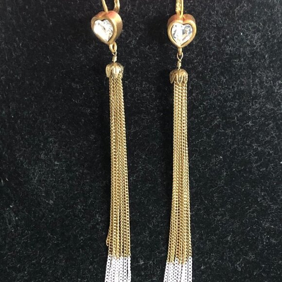 Vintage BETSEY Johnson heart long chain dangle earrings - Picture 1 of 5